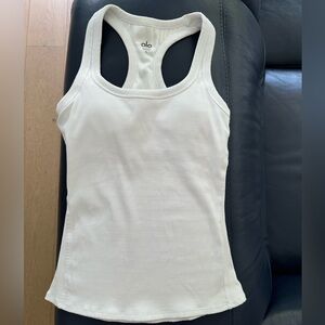 Alo Ribbed White Tank Top with Built-in Bra